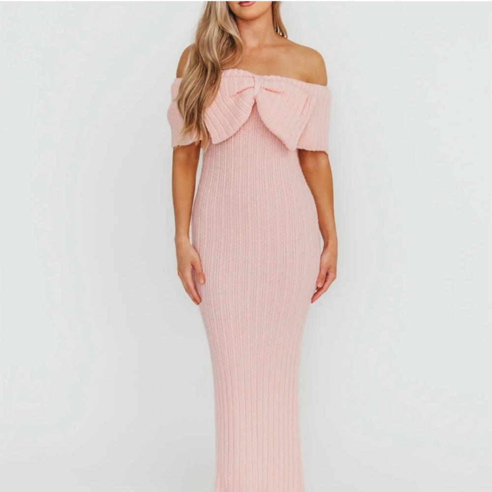 Chic Strapless Pink Knit Dress